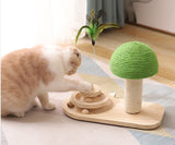 Interactive wooden cat scratching post with sisal balls and ball track