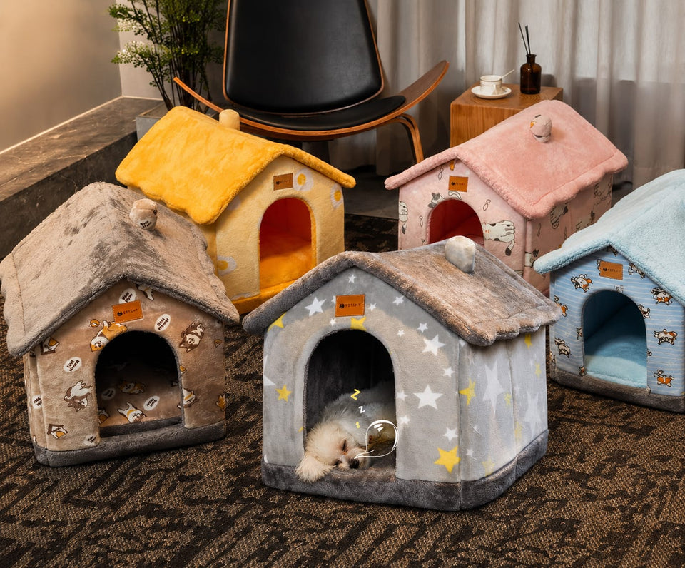 Foldable Cozy Pet House Bed for Dogs & Cats – Warm Cave Nest