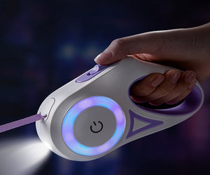 Retractable dog leash with built-in LED light for safer walks